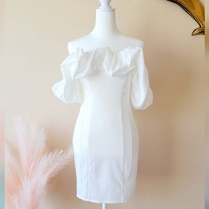 White Puff Sleeve Mini Dress